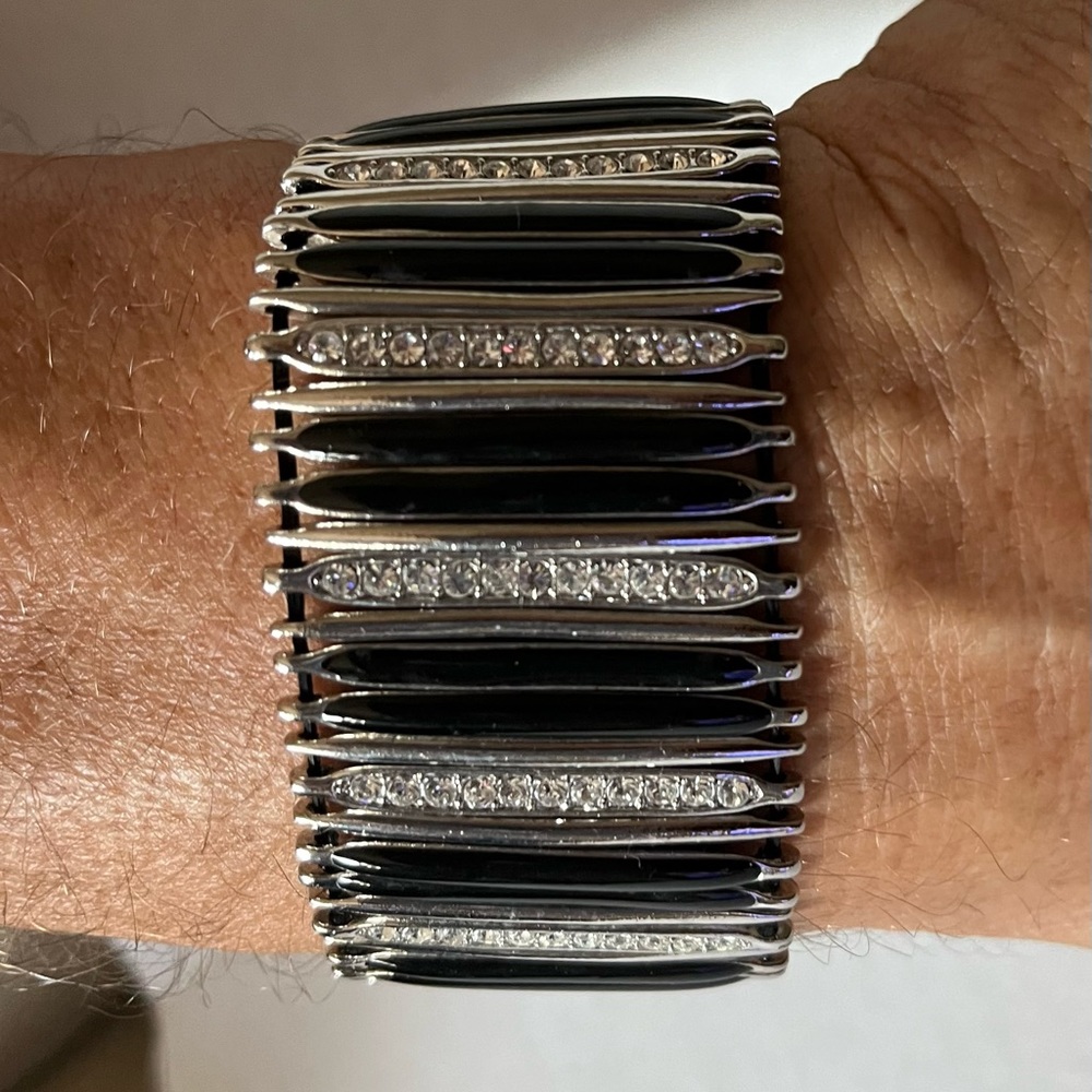 Black, Silver and Diamond stretch Bracelet